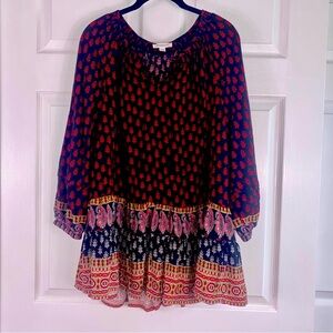 BeachLunchLounge Tassle Tie Bohemian Printed Peasant Top